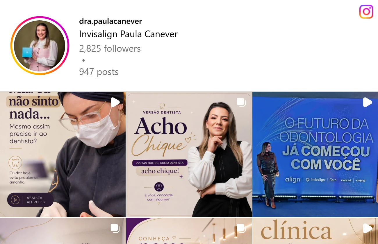 Prévia estática do perfil da Dra. Paula Canever no Instagram